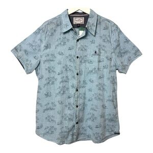 Flag & Anthem Brownell Shirt Blue Cotton Tropical-Print Button-Down Resort Beach